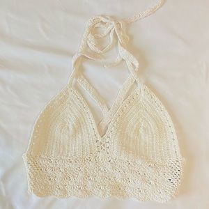 LAKHAY’S COLLECTION ONE SIZS CRÈME CROCHET TIE-ON CROPPED TOP